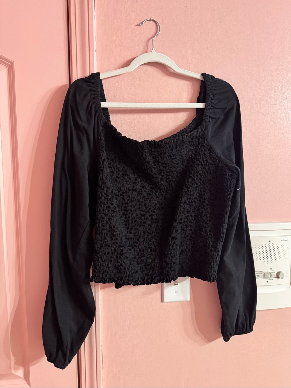 GAP Black Smocked Long-Sleeve Square Neck Blouse